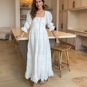 White Puff-Sleeve Maxi Dress